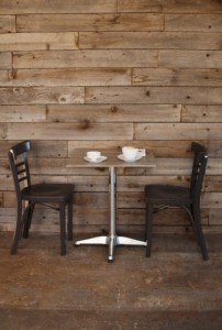 Cafe table with two empty chairs