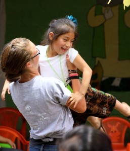 Lydia playing with a girl in Guatemala